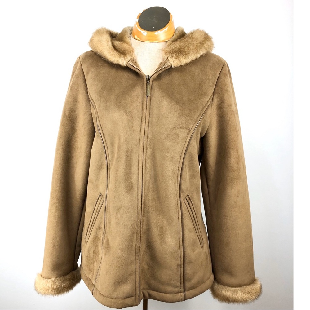 Liz‎ Claiborne faux suede and fur jacket Sz S camel